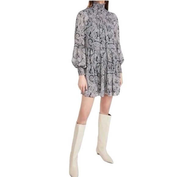 Anthropologie X Karlie Smocked Chiffon Tiered Snake Print Dress Western Festival - Picture 1 of 16